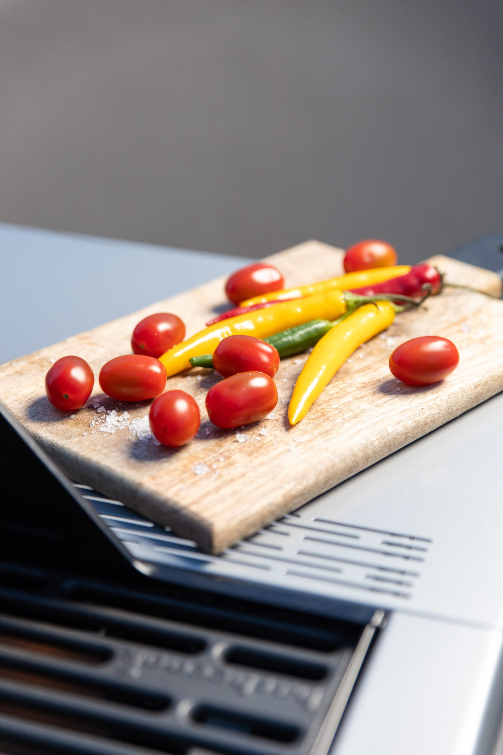 Fresh tomatoes and peppers ready for the barbecue grill